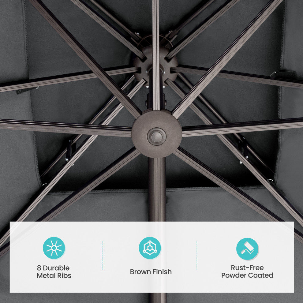 10 FT Double Top Square Offset Umbrella Outdoor Hanging Cantilever Umbrella, Dark Gary