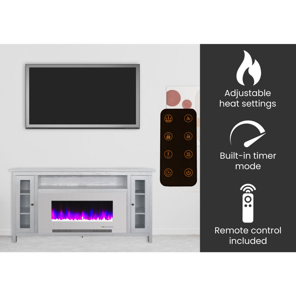 Electric Fireplace TV Stand and Color-Changing LED Heater Insert, White/Black