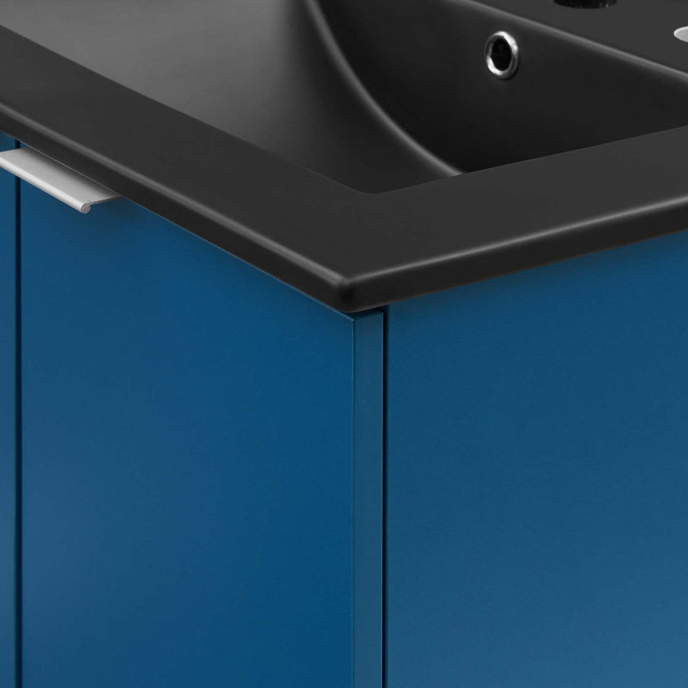 Sink Vanity Cabinet, Wall Mounted, Melamine, Blue Navy Black, Modern, Bathroom