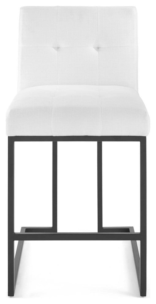 White Fabric Counter Stool, Industrial Modern Black Metal Tufted Counter Stool