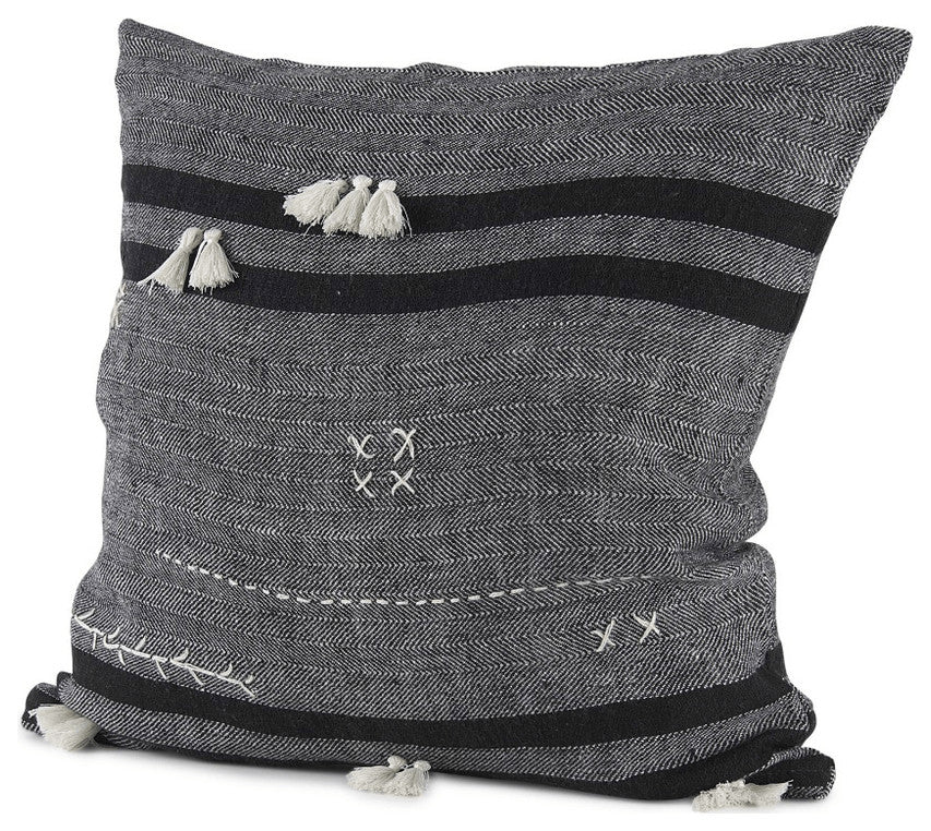 Dark Gray Detailed Throw Pillow Cover