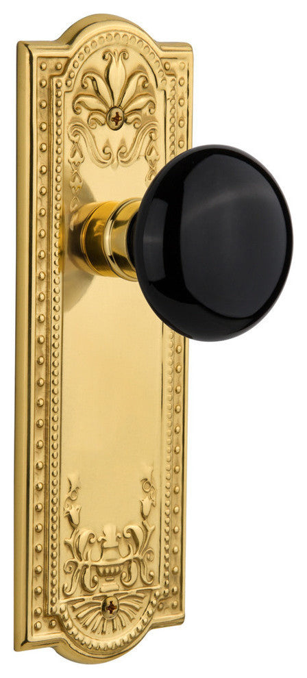 Double Meadows Plate With Black Porcelain Knob, Unlacquered Brass
