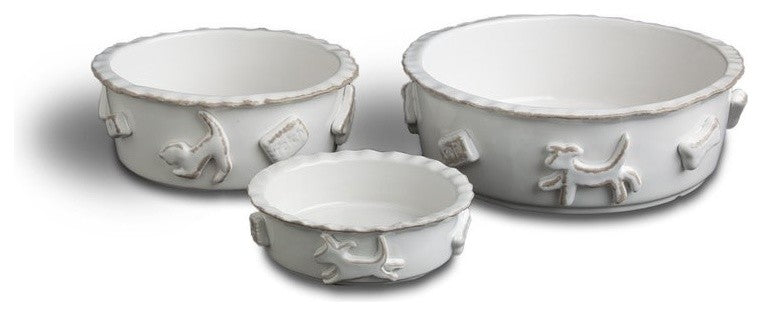 Small Dog Food, Water Bowl, French White