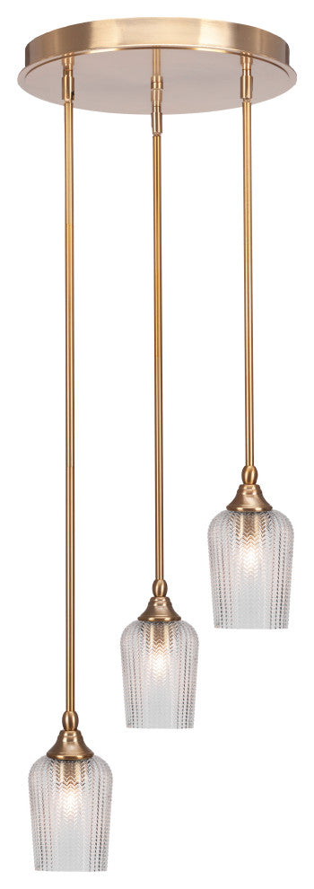Empire 3-Light Cluster Pendalier, New Age Brass/Clear Textured