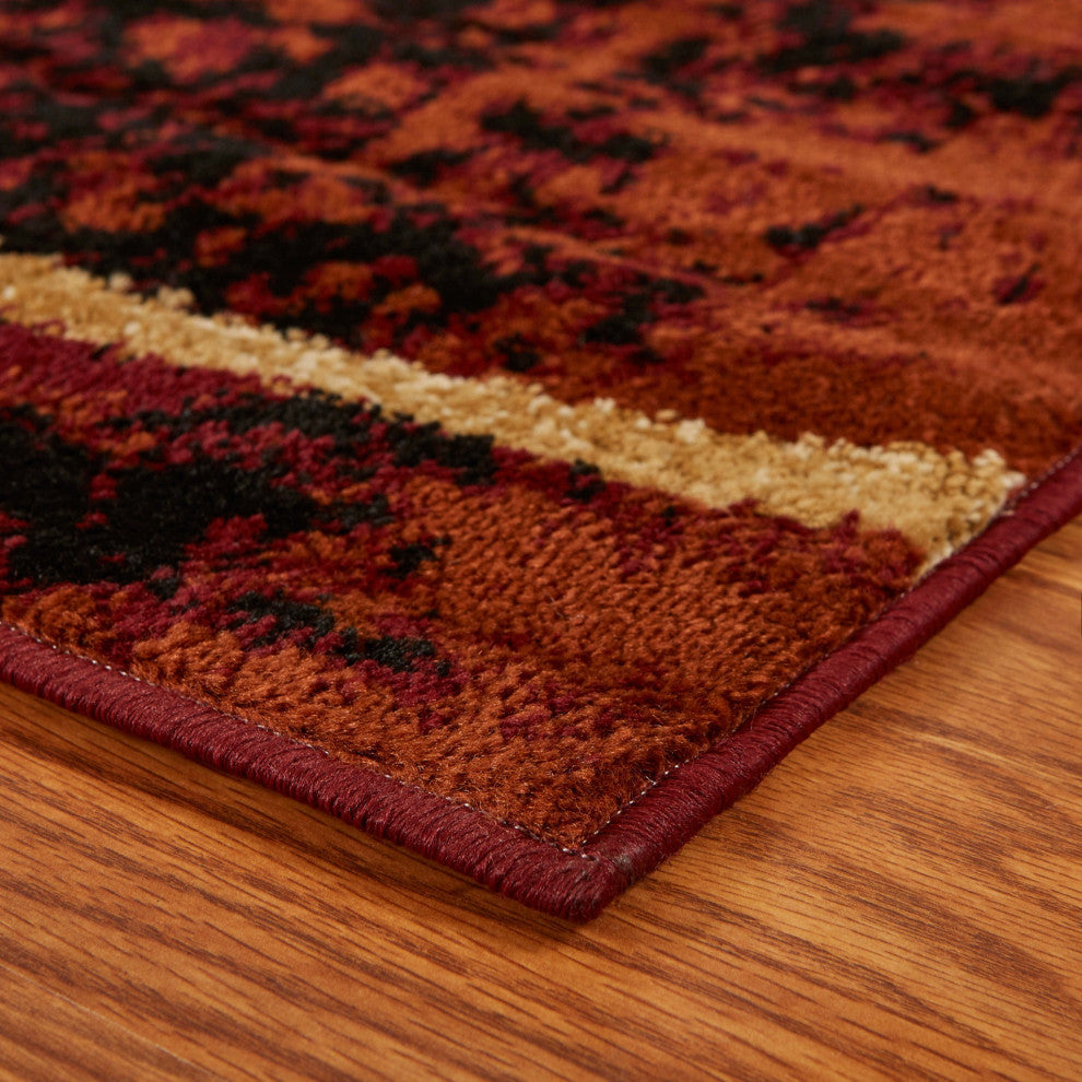 5" x 7" Red and Brown Geometric Area Rug