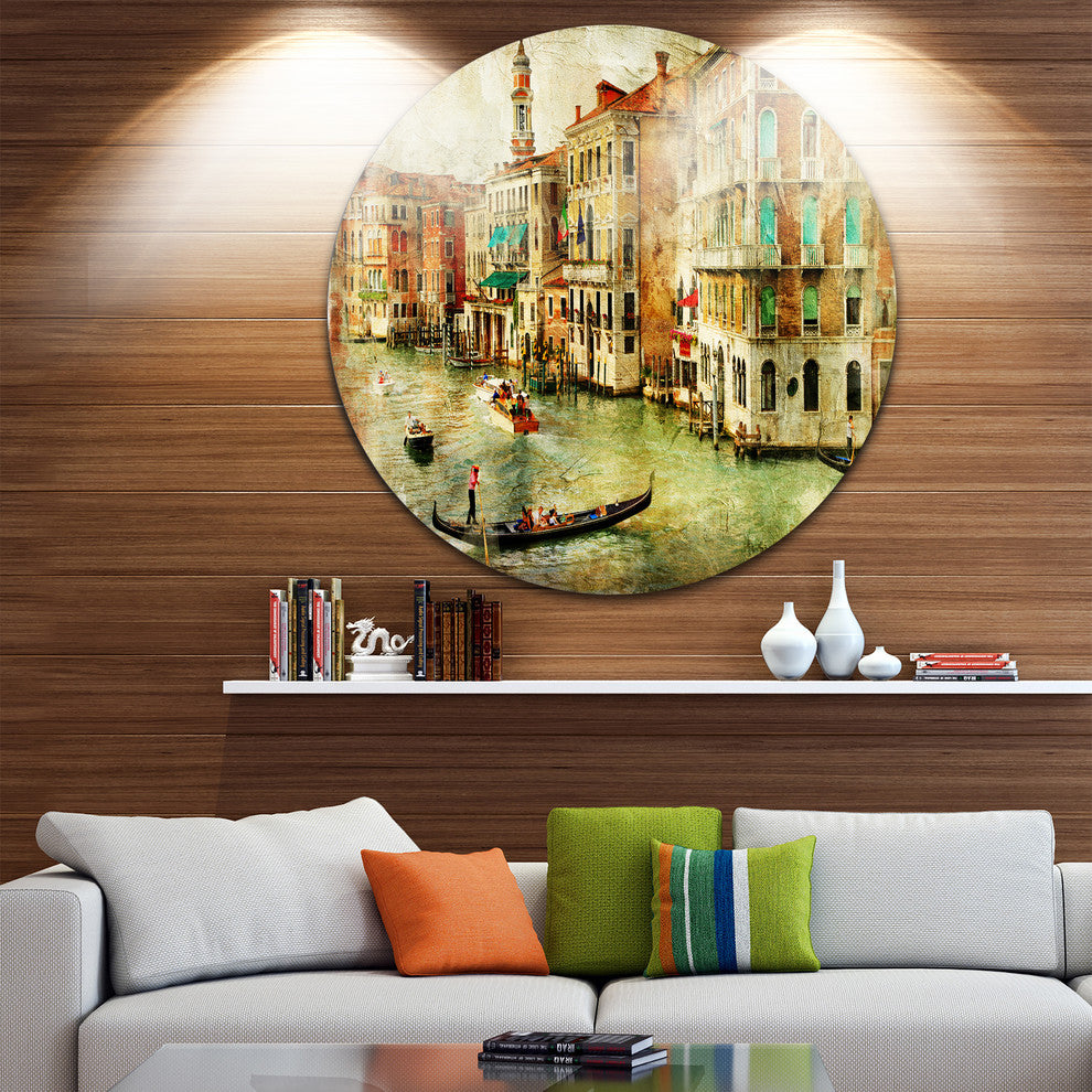 Vintage Venice, Digital Art Landscape Round Wall Art, 11"