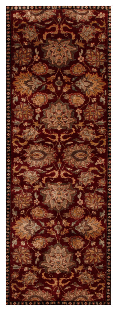 Agra Enzo Traditional Floral Red Hand Knotted Wool Rug 2' 6"x8'