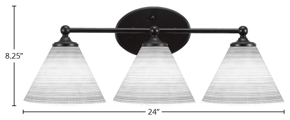Capri 3-Light Bath Bar, Matte Black/White Matrix