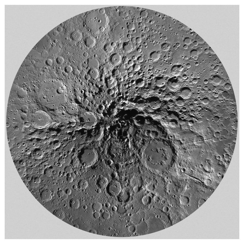 "Unmarked Map of the Moon, South Pole" Paper Art, 42"x42"