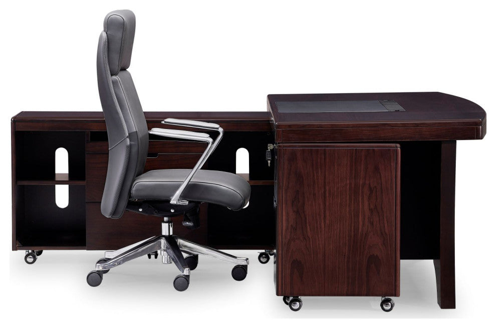 70"� Modern Quincy Dark Walnut Wood Desk Rolling Return Storage Keyboard Tray