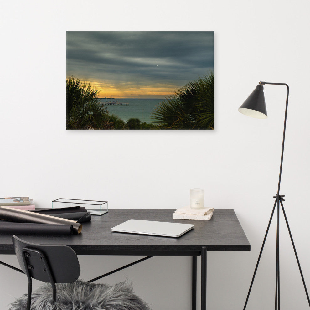 Cloudy Rainy Sunset De Soto Beach Landscape Photo Canvas Wall Art Print, 24" X 36"