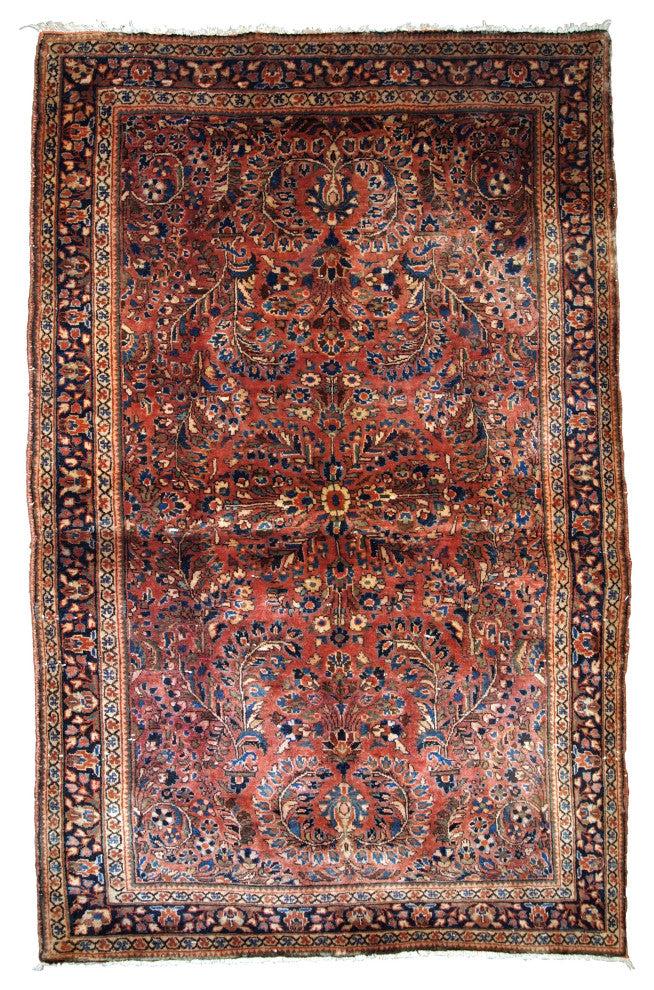 Handmade antique Persian Sarouk rug 3.5' x 5.3' (106cm x 161cm) 1920s