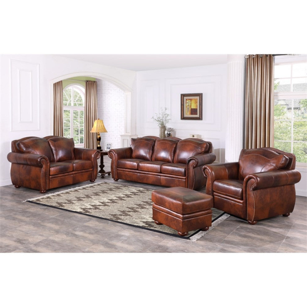 Bowery Hill Traditional Geuine Leather Accent Chair in Marco Brown