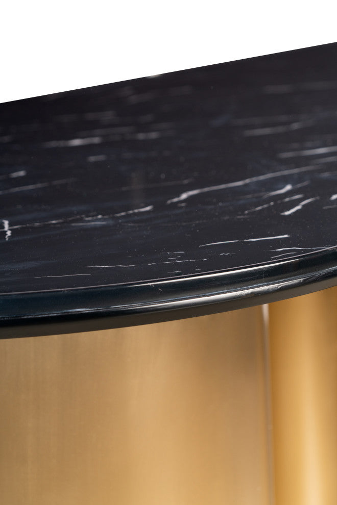 Balmain Oval Marble Top Dining Table for 6, Gold and Black