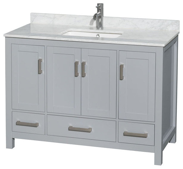 Wyndham WCS141448SGYCMUNSMXX 48" Vanity in Gray + Carrera Marble and Square Sin