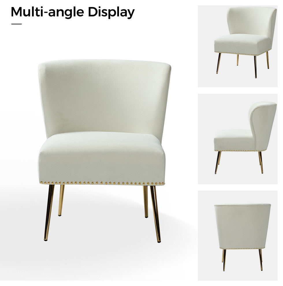 Beatrice Accent Chair With Nailhead Trim, Ivory