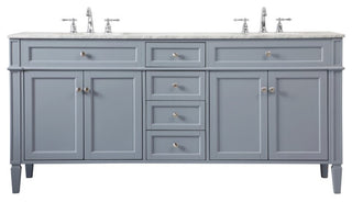 Home Living Vanity with Carrara White Marble Countertop, Gray, 72", Double Sink