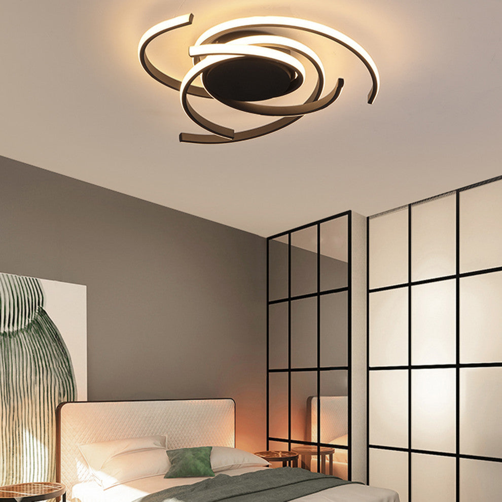 22" LED Semi Flush Mount Light Modern Ceiling Lamp, Black