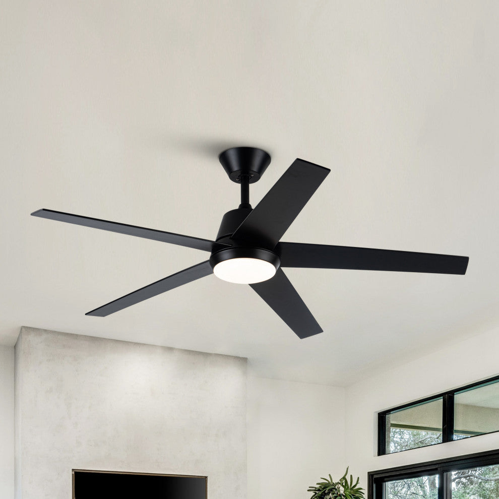 52-inch Modern 5-blade Black Ceiling Fan with Light