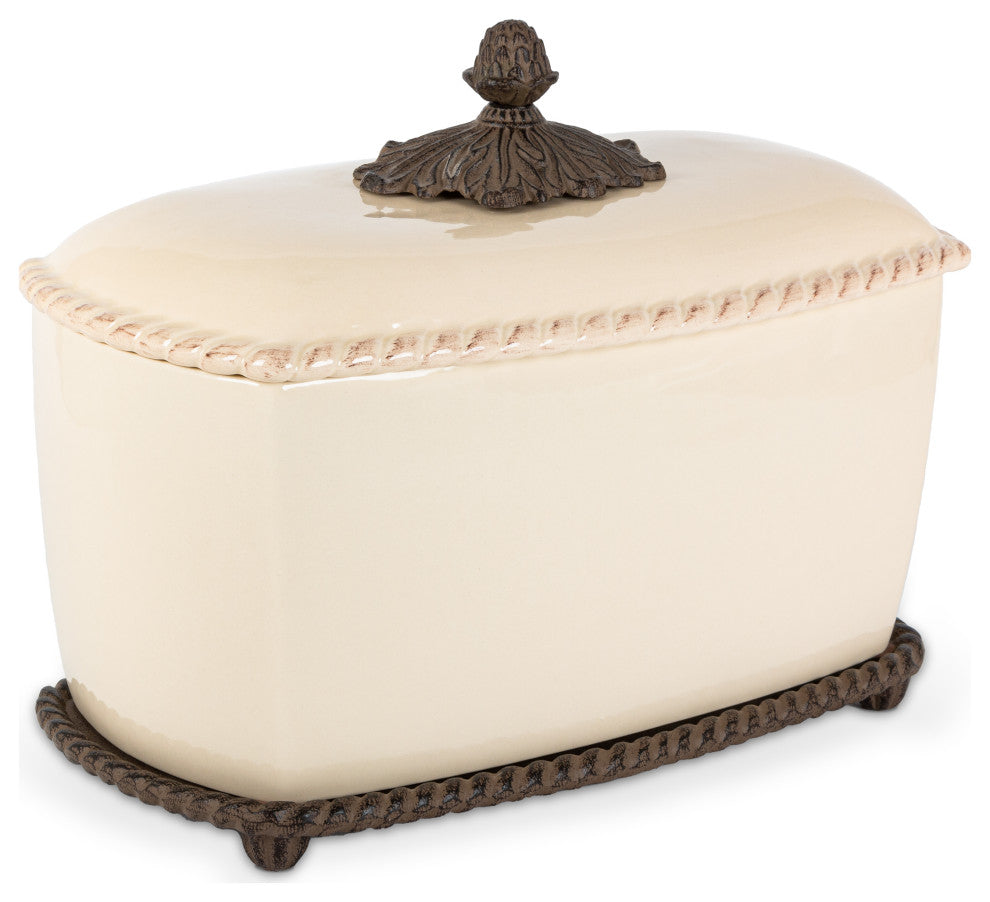 Cream Stoneware Acanthus Bread Box