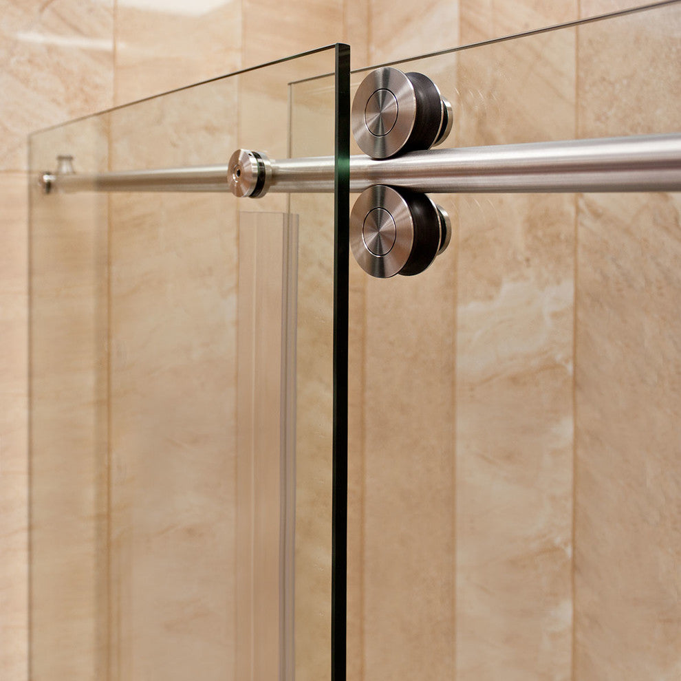 Shower Doors, Frameless, 12mm Clear Tempered Glass, ULTRA-D Collection, Brushed Nickel, 56-60"x79"