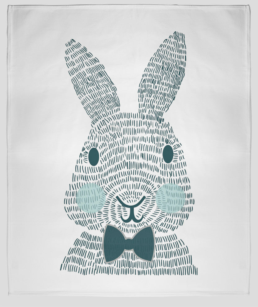 60 x 80 in Monochrome Easter Bunny Throw Blanket, Ocean Abyss Green