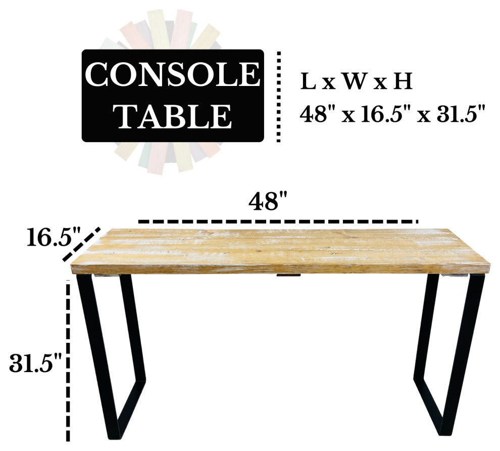 Barn Walls Bedroom Console Table Accent Table, Handcrafted, Boho Whitewash, 48" Length