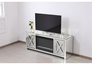 59"Crystal Mirrored Tv Stand With Crystal Insert Fireplace