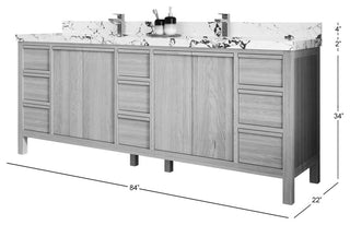 Elizabeth Oak 84" Double Sink Vanity, White 2" Viola Brown