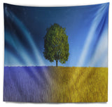 Tree in Night and Day Landscape Wall Tapestry, 39"x32"