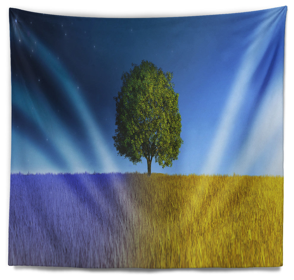 Tree in Night and Day Landscape Wall Tapestry, 39"x32"