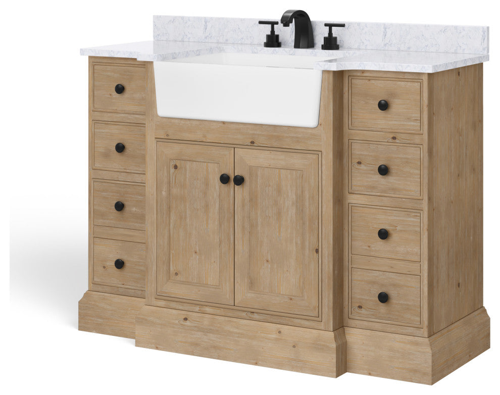 Fermo Bath Vanity, Weathered Fir, 48", Marble Top, Single Sink, Freestanding