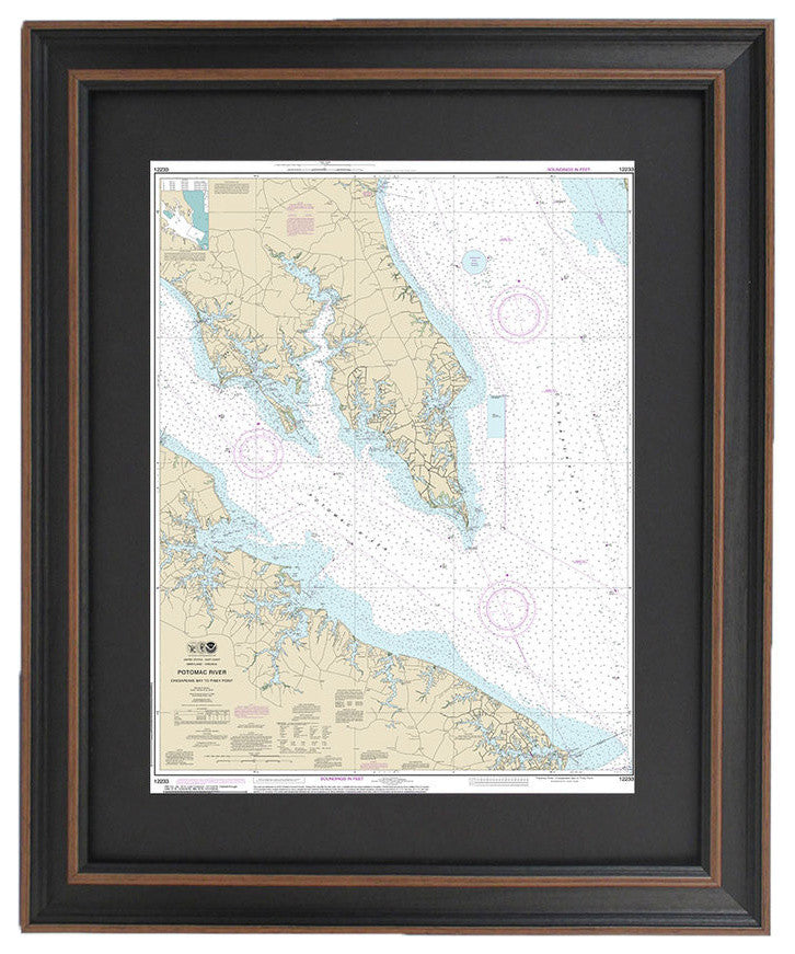 Poster Size Framed Nautical Chart; Chesapeake Bay, Potomac River to Piney Point