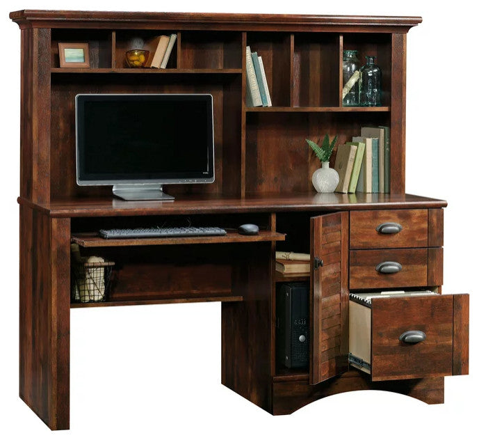 Spacious Desk, Sliding Keyboard Tray & Hutch With Several Shelves, Curado Cherry