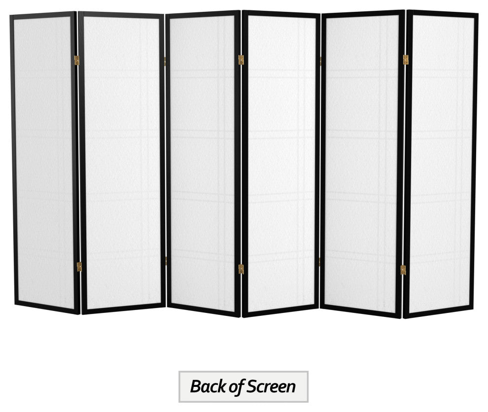 5' Tall Double Cross Shoji Screen, Black, 6 Panels