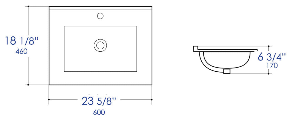 Alfi Brand Abc803 White 25" Rectangular Drop In Ceramic Sink With Faucet Hole