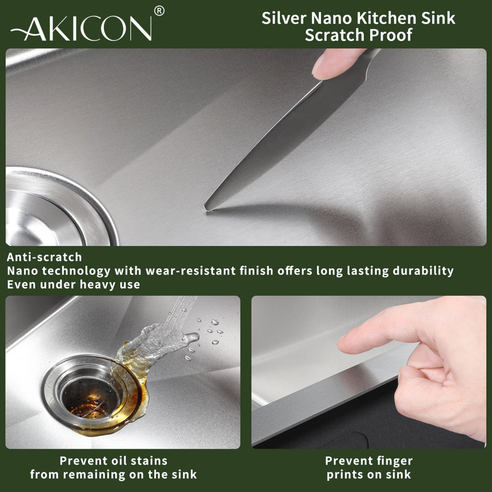 32" Undermount Nano Double Bowl Stainless Steel Kitchen Sink With Drain Assembly