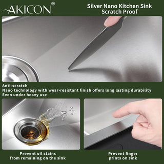 32" Undermount Nano Double Bowl Stainless Steel Kitchen Sink With Drain Assembly