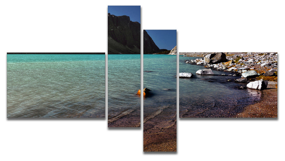Bright Blue Waters of Mountain Lake, Landscape Canvas Print, 60"x32", 4 panels