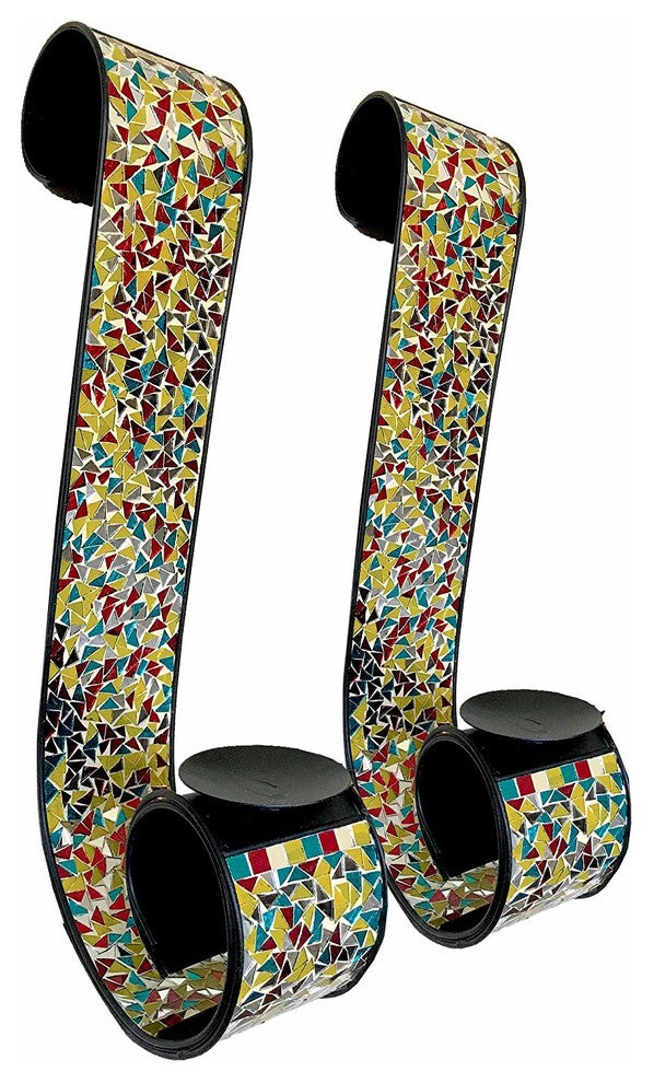 DecorShore "Bella Palacio" Metal Wall Mosaic Scroll Candle Holder, 23", Set of 2