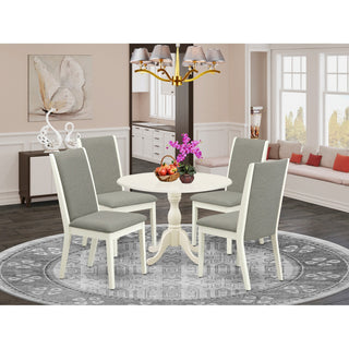 5 Pc Dining Set, 1 Drop Leaves Table, 4 Shitake Chairs, High Back, Linen White