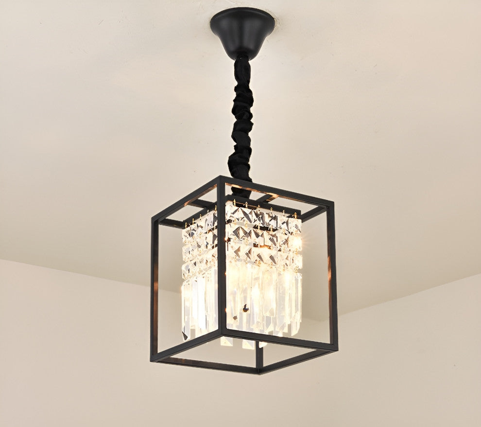 Inverno e Monteleone | Square Crystal Hanging LED Chandelier for Dining Room, Black, Cool Light, Dimmable
