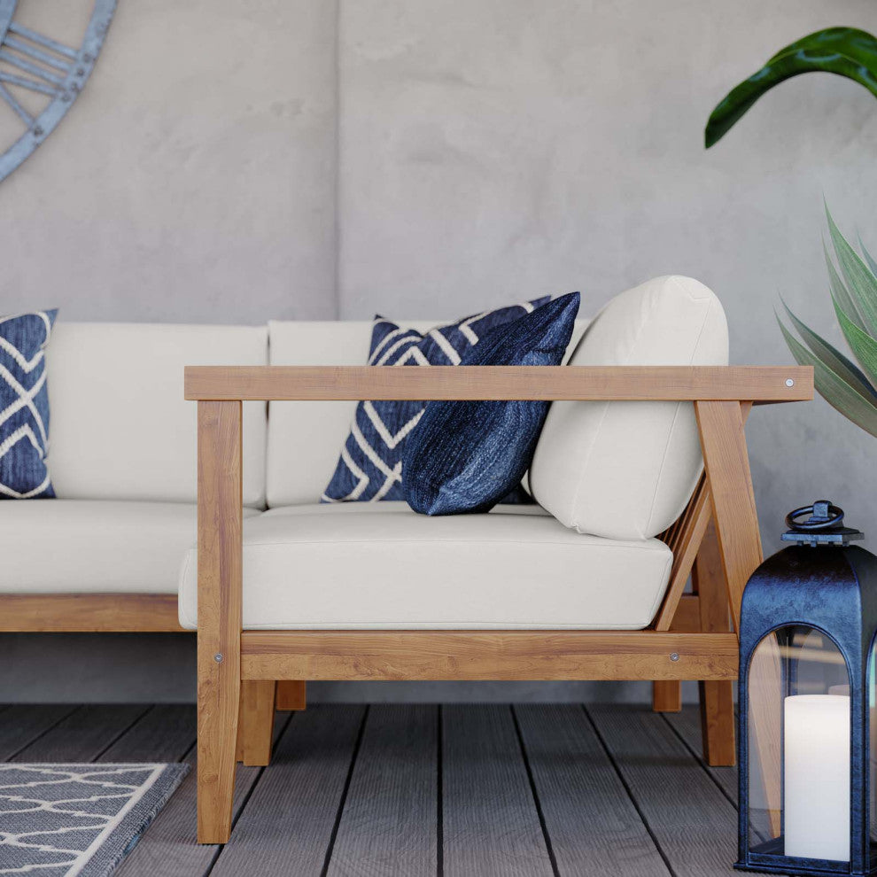 Lounge Sectional Sofa Chair Set, White Natural, Wood, Modern, Outdoor Patio