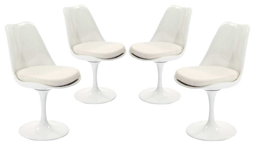 Modern White Tulip Dining Side Chair Fabric Set of 4