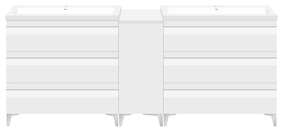 60" Freestanding White Vanity Set With Two Sinks, LV8-C13B-60W, Style 8