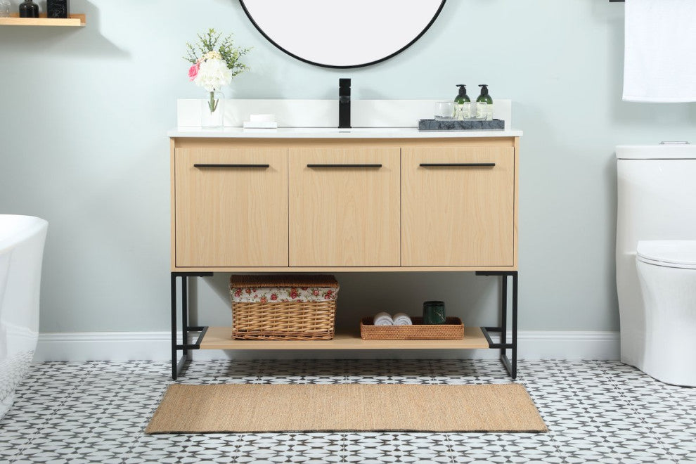 Sue 48" Single Bathroom Vanity, Maple, With Backsplash
