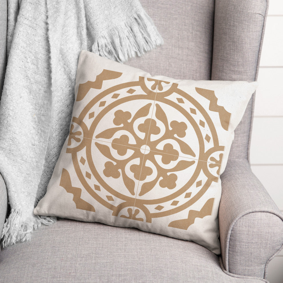 Tan Tile Medallion 18x18 Spun Poly Pillow