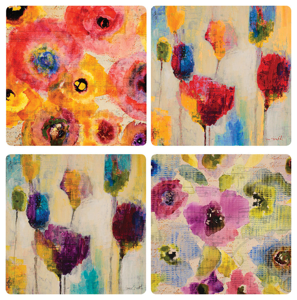 Floral Melody Stone Coasters, Set of 8