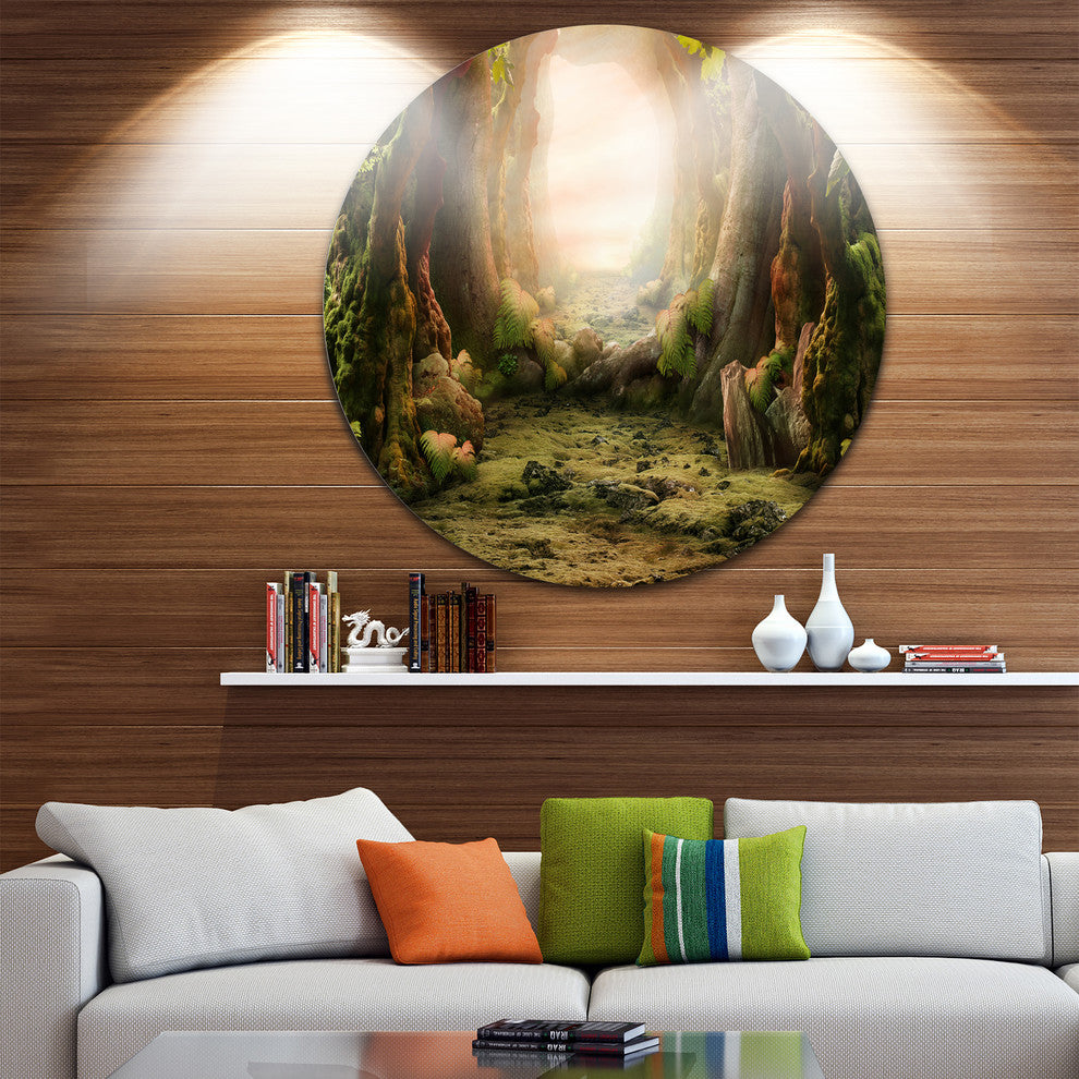 Romantic Green Forest View, Landscape Photo Round Metal Wall Art, 11"