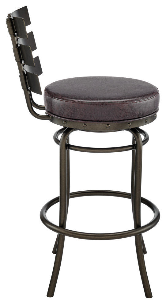 Natya Swivel Stool in Mocha Finish With Brown Faux Leather, 30"